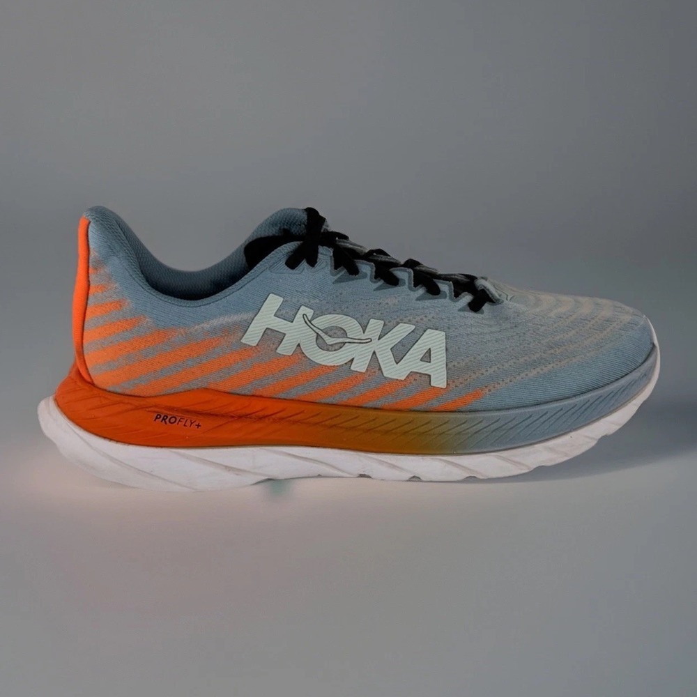 Hoka One One Mens Mach 5 Size 11.5D Orange And Blue Pre Owned Great Condition